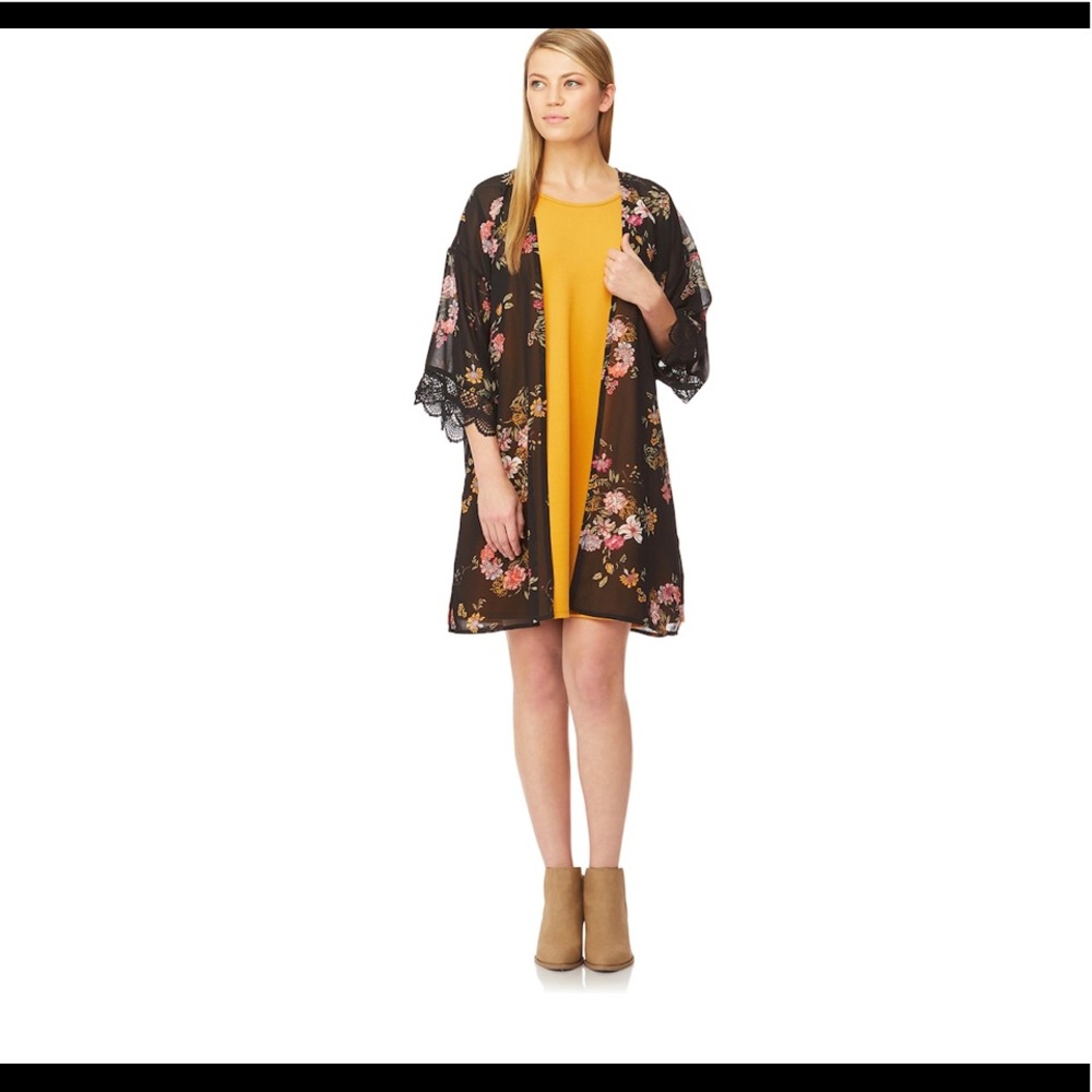 WallFlower Solid Swing Dress & Printed Kimono Set